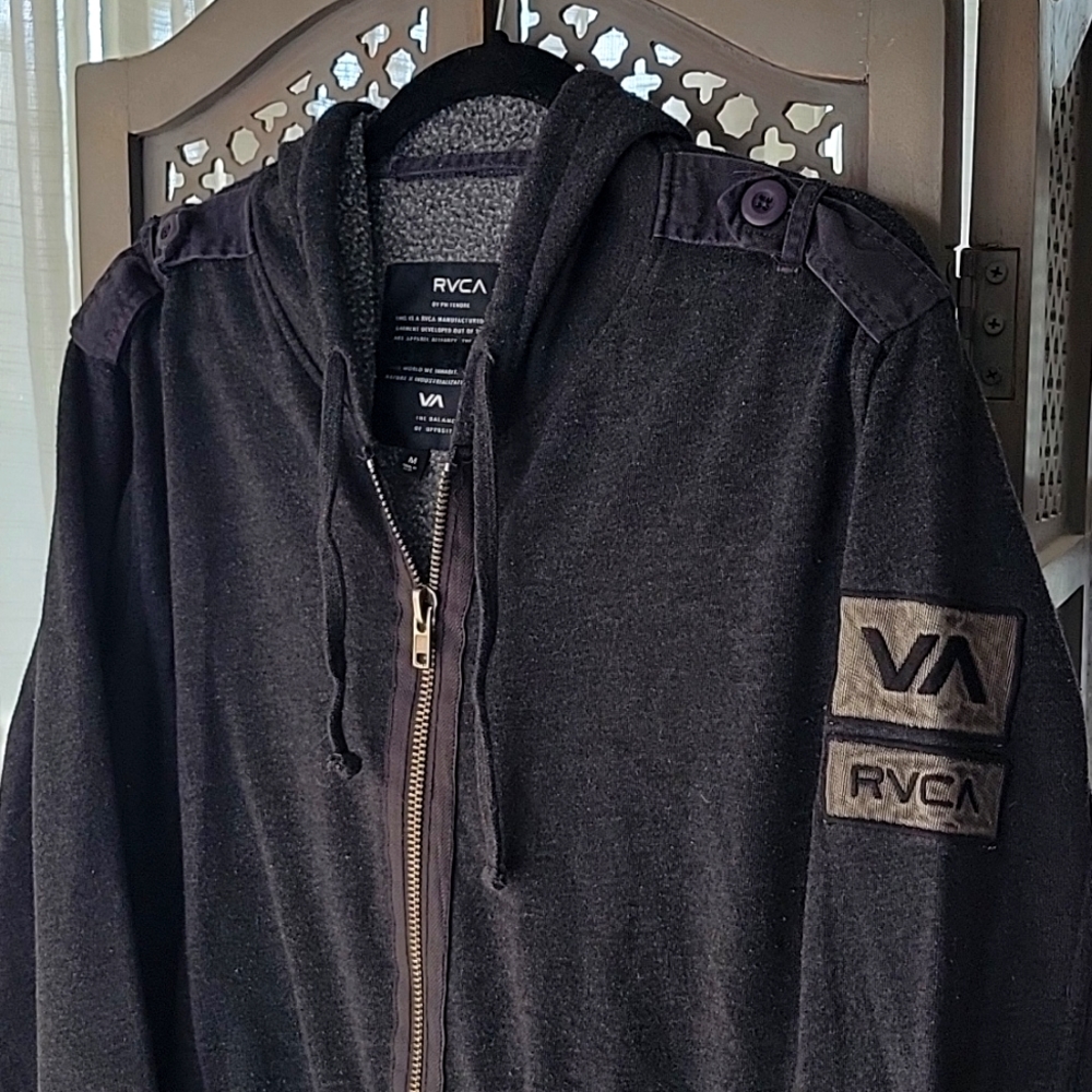 RVCA zip-up hoodie sweatshirt, charcoal, size medium